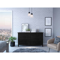 58"" Black Six Drawer Double Dresser