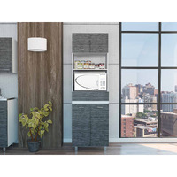 Modern Gray Stria Tall Kitchen Cart