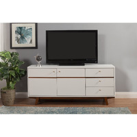 White Mid Century Mod Tv Console With Acorn Accents