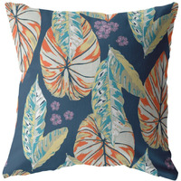 16 Orange Blue Tropical Leaf Zippered Suede Throw Pillow
