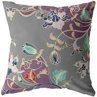 16"" Purple Gray Garden Zippered Suede Throw Pillow