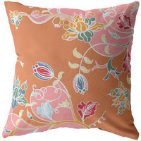 18"" Pink Orange Garden Zippered Suede Throw Pillow