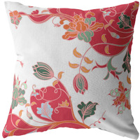16"" Red White Garden Zippered Suede Throw Pillow