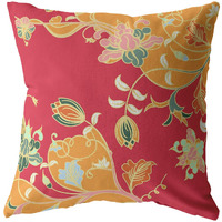 16"" Orange Red Garden Zippered Suede Throw Pillow