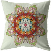 18"" Orange Green Mandala Zip Suede Throw Pillow