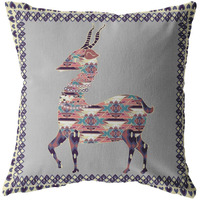 18"" Purple Cream Boho Deer Zippered Suede Throw Pillow