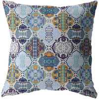 16 Orange Blue Trellis Suede Zippered Throw Pillow
