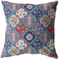 16 Turquoise Cream Trellis Suede Zippered Throw Pillow