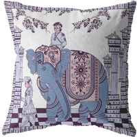 18 Blue Purple Ornate Elephant Zippered Suede Throw Pillow