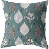 16 Pine Green Leaves Suede Zippered Throw Pillow