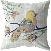 18"" Light Green Sparrow Zippered Suede Throw Pillow