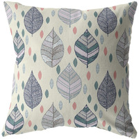 18 Cream Gray Leaves Suede Zippered Throw Pillow
