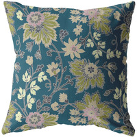 16 Teal Green Jacobean Zippered Suede Throw Pillow