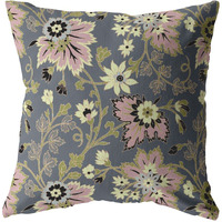 16 Gray Pink Jacobean Zippered Suede Throw Pillow