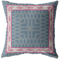 16"" Pink Blue Nest Ornate Frame Zippered Suede Throw Pillow
