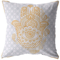 16 Gold Gray Hamsa Suede Zippered Throw Pillow