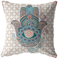 18 Blue Gray Hamsa Suede Zippered Throw Pillow