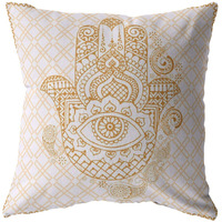 16 Gold White Hamsa Suede Zippered Throw Pillow