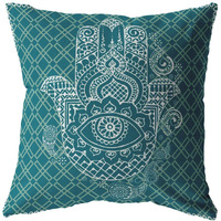 18 Teal White Hamsa Suede Zippered Throw Pillow