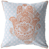 16 Blue Orange Hamsa Suede Zippered Throw Pillow