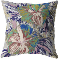 16 Lilac Green Hibiscus Zippered Suede Throw Pillow