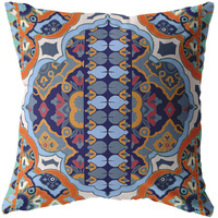 18"" Orange Blue Boho Zippered Suede Throw Pillow