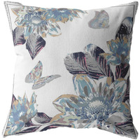 16 Gray White Butterfly Zippered Suede Throw Pillow