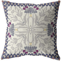 18"" Gray Floral Frame Zippered Suede Throw Pillow