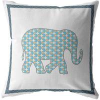 18 Blue White Elephant Zippered Suede Throw Pillow