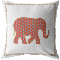 18 Orange White Elephant Zippered Suede Throw Pillow