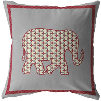 16 Red Gray Elephant Zippered Suede Throw Pillow