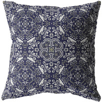 18"" Navy Boho Pattern Zippered Suede Throw Pillow
