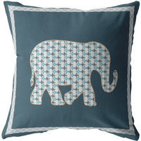 18 Spruce Blue Elephant Zippered Suede Throw Pillow