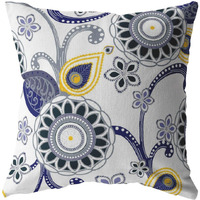 16 Navy White Floral Suede Zippered Throw Pillow