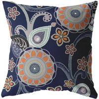 18 Indigo Orange Floral Suede Zippered Throw Pillow