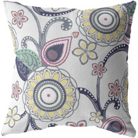 18 White Yellow Floral Suede Zippered Throw Pillow