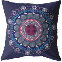 18""X18"" Navy Zippered Suede Floral Throw Pillow
