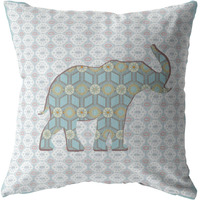 18"" Blue Elephant Zip Suede Throw Pillow