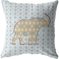 18"" Blue Yellow Elephant Zip Suede Throw Pillow