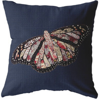 18"" Denim Blue Butterfly Zippered Suede Throw Pillow