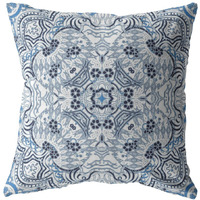 16 Light Blue Boho Ornate Zippered Suede Throw Pillow