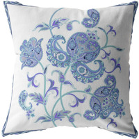 18 Blue White Wildflower Zippered Suede Throw Pillow