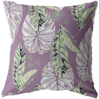 16 White Purple Tropical Leaf Zippered Suede Throw Pillow