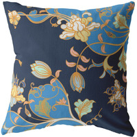 16"" Navy Blue Garden Zippered Suede Throw Pillow