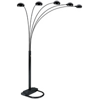 84"" Black Five Light Arc Floor Lamp With Black Dome Shade