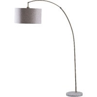86"" Beige And Antique Gold Arched Floor Lamp With Gray Drum Shade