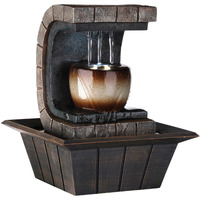 10"" Brown Textured Polyresin Tabletop Fountain With Led Light