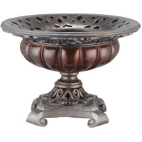 9"" Silver And Bronze Polyresin Decorative Centerpiece Pedestal Bowl
