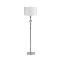 63"" Chrome And Crystal Orb Shaped Floor Lamp With White Drum Shade