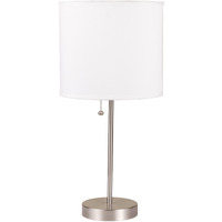 20"" Silver Metal Candlestick Table Lamp With White Classic Drum Shade